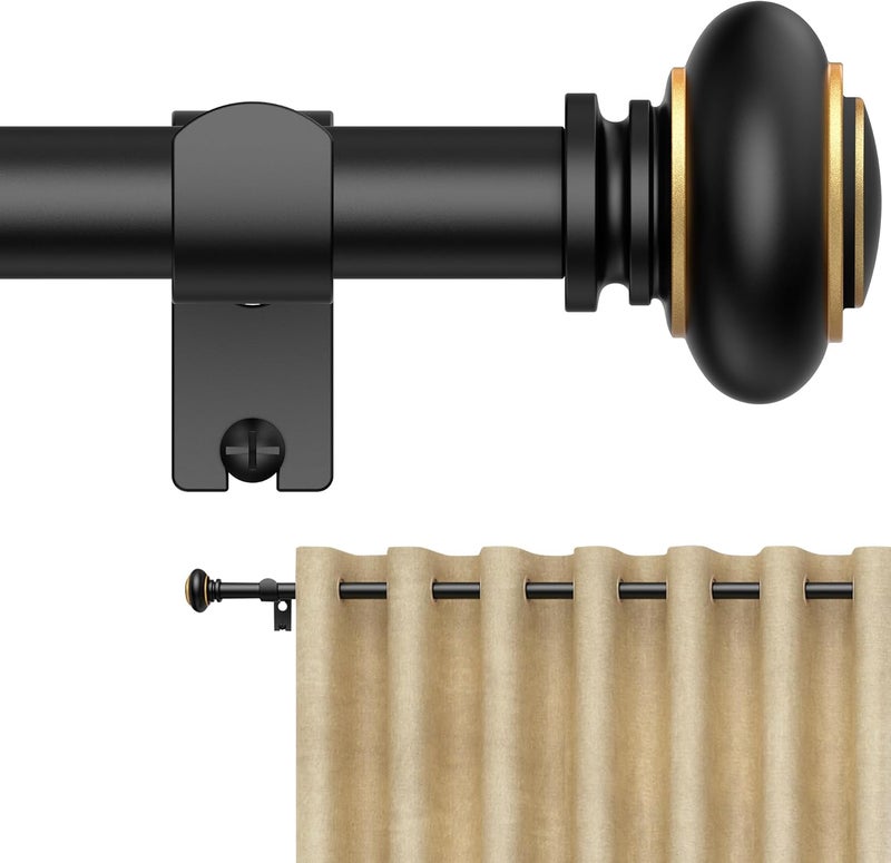 BloomFlower Curtain Rods 18-209 inch, for Window 200 Inch, Adjustable Length Heavy Duty Diameter 7/8 inch, Modern Finials, Black - Image 1
